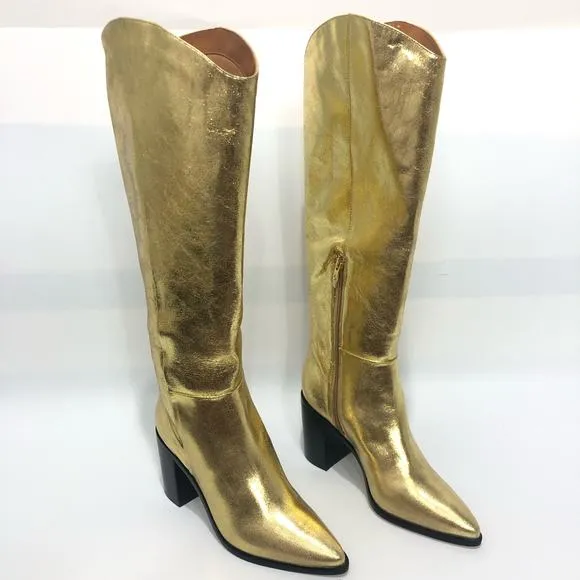 Sarto By Franco Sarto Ticada Knee High Boot Gold Metallic Shoes Size US 6.5