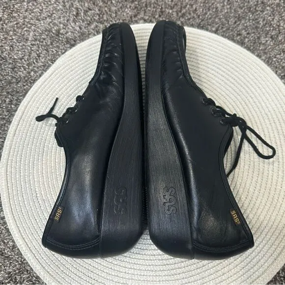 SAS Bounce Comfort Wedge Black Leather Handsewn Walking Shoes Women Sz 11M