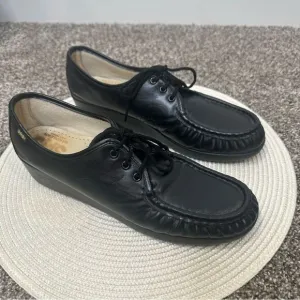 SAS Bounce Comfort Wedge Black Leather Handsewn Walking Shoes Women Sz 11M