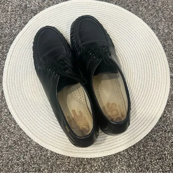 SAS Bounce Comfort Wedge Black Leather Handsewn Walking Shoes Women Sz 11M