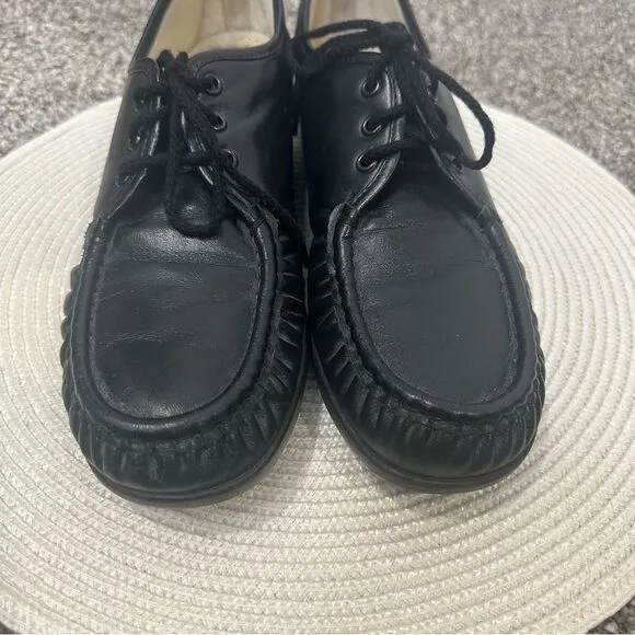 SAS Bounce Comfort Wedge Black Leather Handsewn Walking Shoes Women Sz 11M