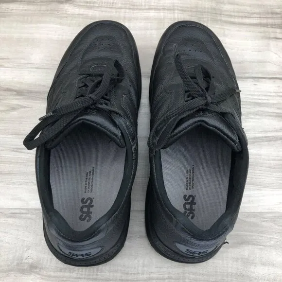 SAS Shoes Mens 10.5W Black Leather Lace Up Comfort Sneakers