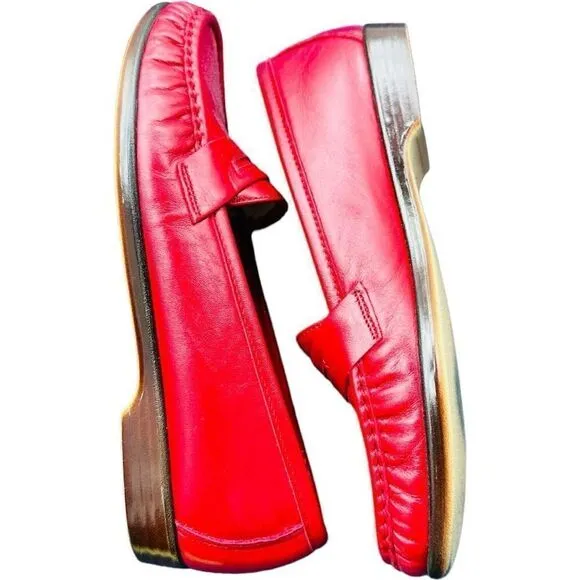 SAS Tripad Comfort Shoes Made In USA Vintage Wink Red Leather Penny Loafers Slip