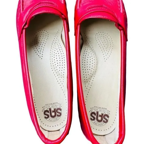 SAS Tripad Comfort Shoes Made In USA Vintage Wink Red Leather Penny Loafers Slip