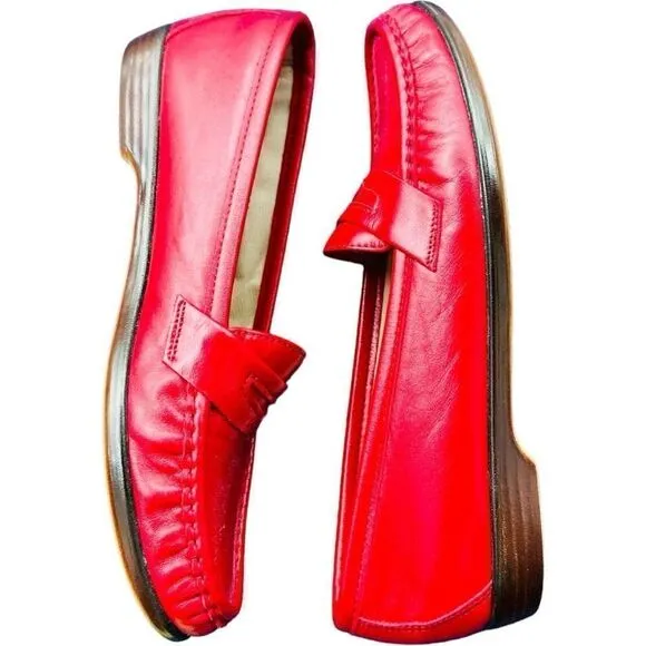 SAS Tripad Comfort Shoes Made In USA Vintage Wink Red Leather Penny Loafers Slip