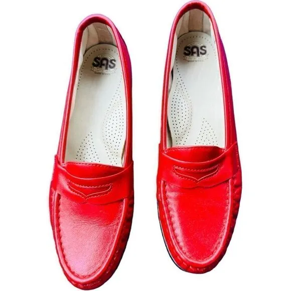 SAS Tripad Comfort Shoes Made In USA Vintage Wink Red Leather Penny Loafers Slip