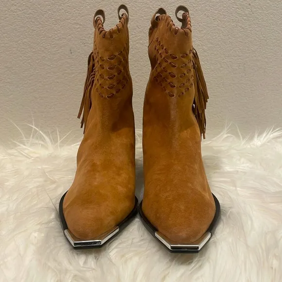 Schutz Alexxa Western Cowboy Style Suede Brown Boot Size 7.5B
