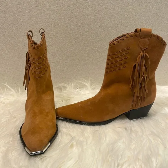 Schutz Alexxa Western Cowboy Style Suede Brown Boot Size 7.5B
