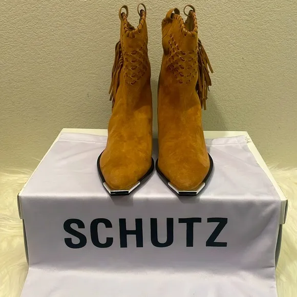 Schutz Alexxa Western Cowboy Style Suede Brown Boot Size 7.5B