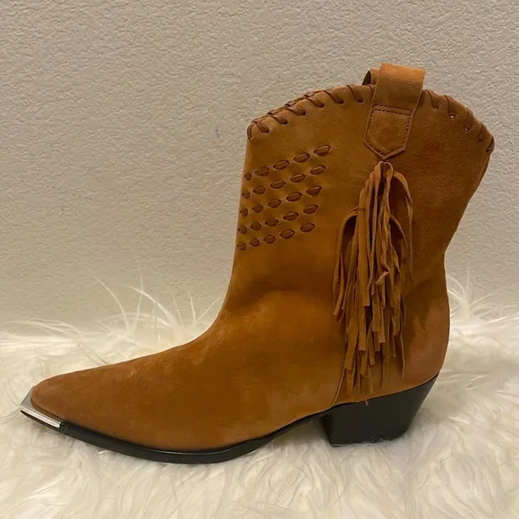 Schutz Alexxa Western Cowboy Style Suede Brown Boot Size 7.5B
