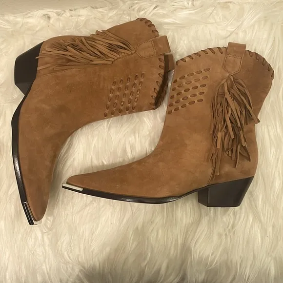 Schutz Alexxa Western Cowboy Style Suede Brown Boot Size 7.5B