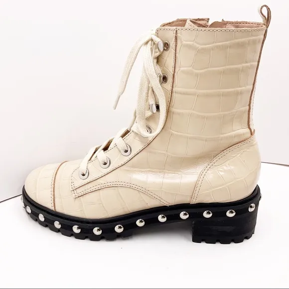 🆕{Schutz} Andrea Croc-Embossed Leather Combat Boots
