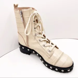 🆕{Schutz} Andrea Croc-Embossed Leather Combat Boots
