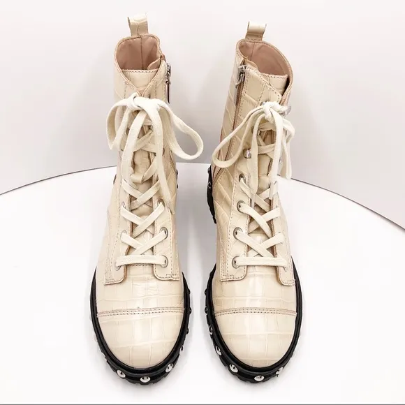 🆕{Schutz} Andrea Croc-Embossed Leather Combat Boots