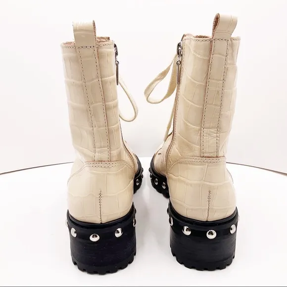 🆕{Schutz} Andrea Croc-Embossed Leather Combat Boots