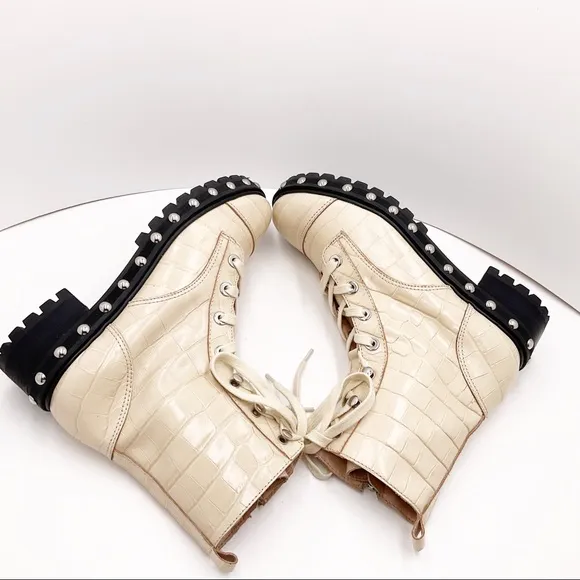 🆕{Schutz} Andrea Croc-Embossed Leather Combat Boots