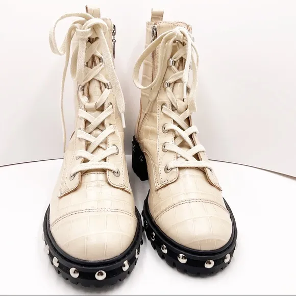 🆕{Schutz} Andrea Croc-Embossed Leather Combat Boots