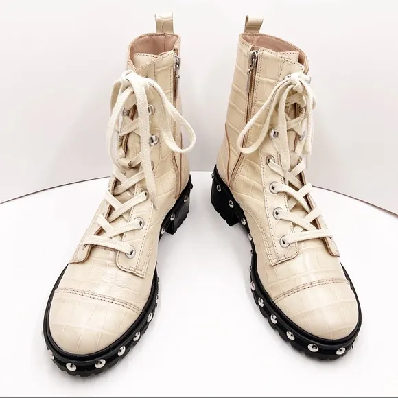 🆕{Schutz} Andrea Croc-Embossed Leather Combat Boots
