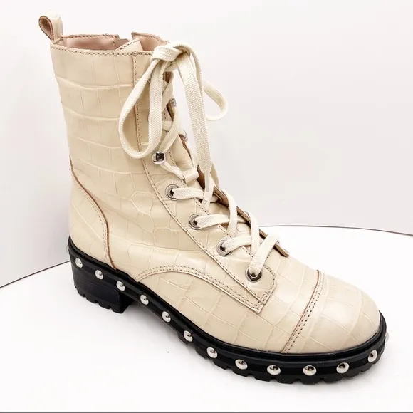 🆕{Schutz} Andrea Croc-Embossed Leather Combat Boots