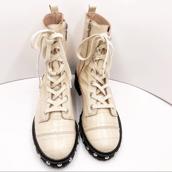 🆕{Schutz} Andrea Croc-Embossed Leather Combat Boots