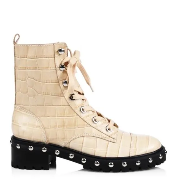 🆕{Schutz} Andrea Croc-Embossed Leather Combat Boots