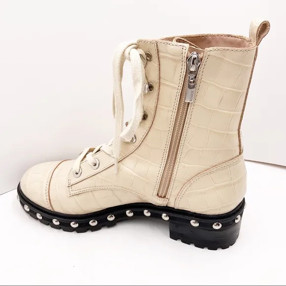 🆕{Schutz} Andrea Croc-Embossed Leather Combat Boots