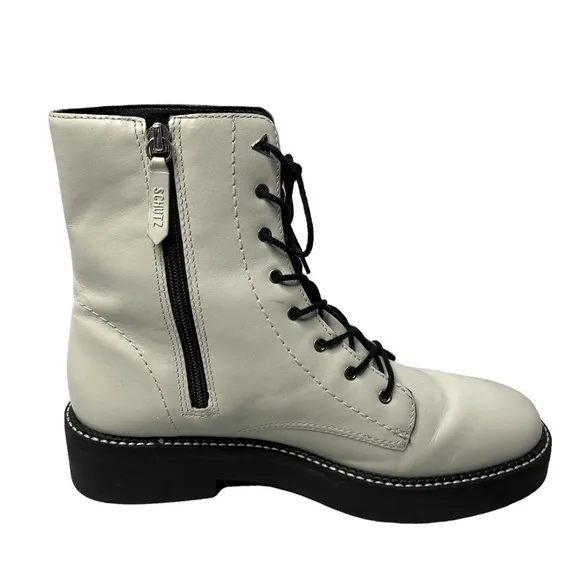 SCHUTZ McKenzie Lace Up Combat Boots Pearl White Women's Size 10B