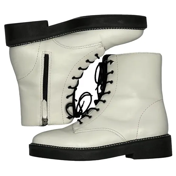 SCHUTZ McKenzie Lace Up Combat Boots Pearl White Women's Size 10B