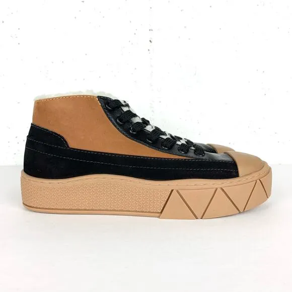 Schutz Womens Mixed Media High Top Sneakers Platform Nubuck Deluxe Brown Black 7
