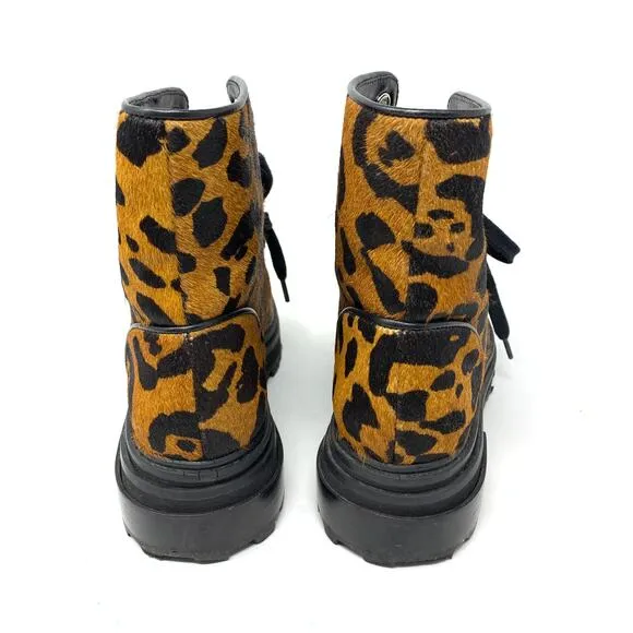 Schutz Women's Size 7.5 Maylova Lug Sole Leopard Print Combat Boots Tan Black