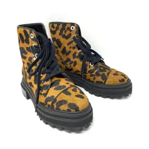 Schutz Women's Size 7.5 Maylova Lug Sole Leopard Print Combat Boots Tan Black