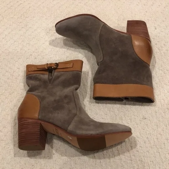 Sebago Handcrafted Leather Suede Nell Ankle Heeled Booties Size 10M