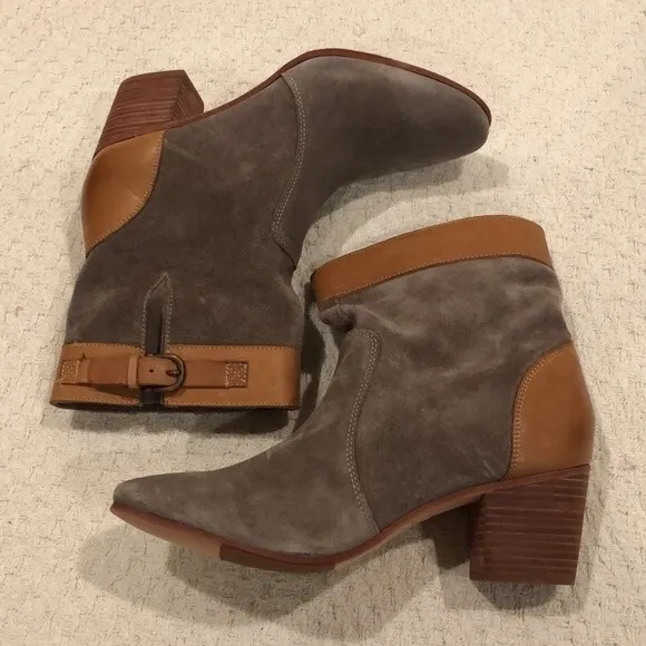 Sebago Handcrafted Leather Suede Nell Ankle Heeled Booties Size 10M