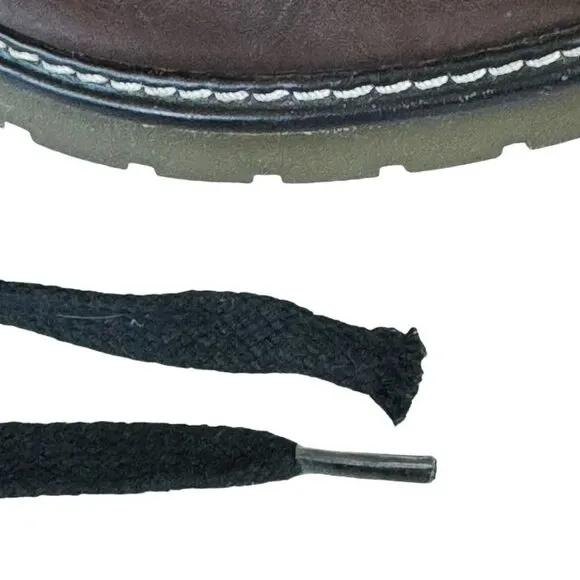 See By Chloe Leather Brown Black Trim Leather Brass Buckle Strap Combat Boot