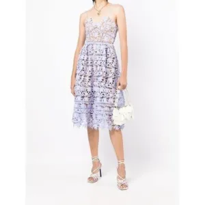 SELF-PORTRAIT AZALEA LACE MIDI DRESS - PURPLE