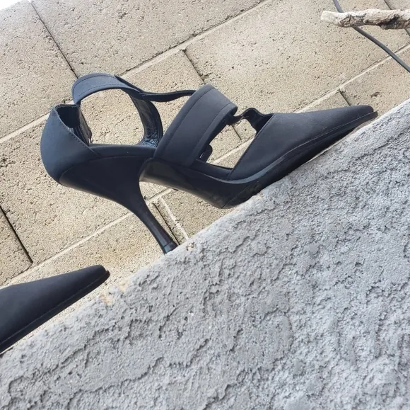 SERGIO ROSSI Black Fabric Double Buckle‎ Ankle STRAP Sandals Heels