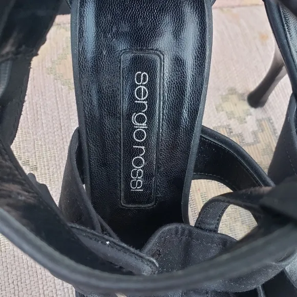 SERGIO ROSSI Black Fabric Double Buckle‎ Ankle STRAP Sandals Heels