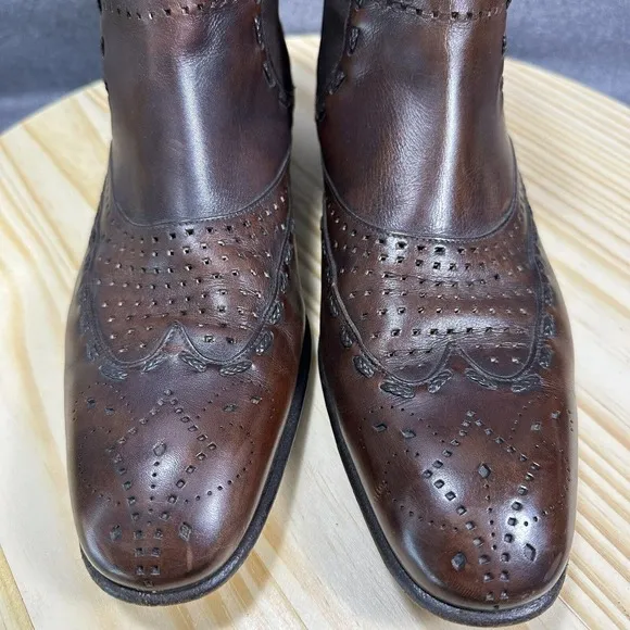 Sergio Rossi Brown Leather Cowboy Ankle Boots‎ Chukka Shoes Men’s Size 7 Italy