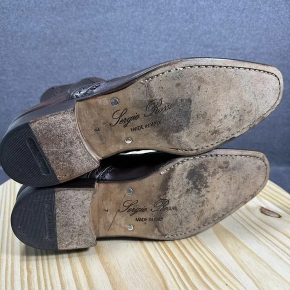 Sergio Rossi Brown Leather Cowboy Ankle Boots‎ Chukka Shoes Men’s Size 7 Italy