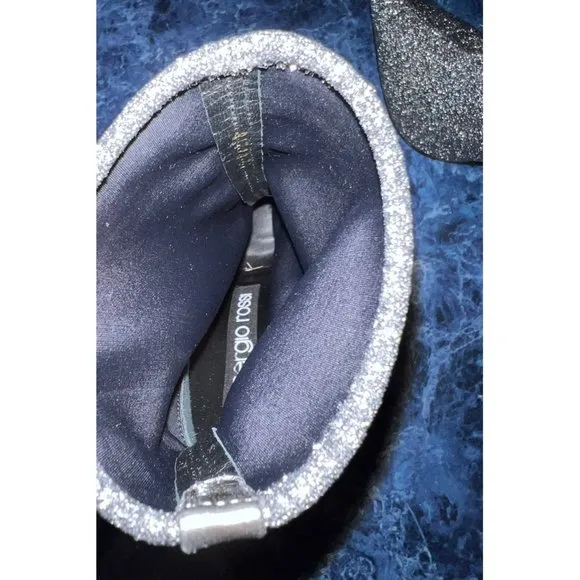 Sergio Rossi Pointed Glitter Ankle Boots Heels Grey Silver Shoes EU 37/US 7 $695