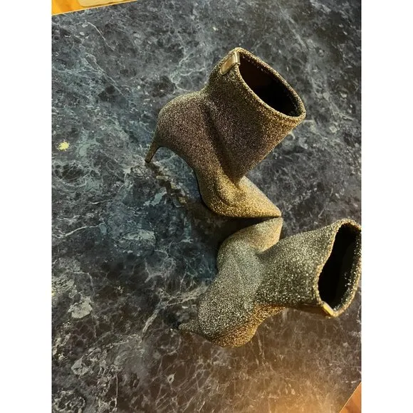 Sergio Rossi Pointed Glitter Ankle Boots Heels Grey Silver Shoes EU 37/US 7 $695