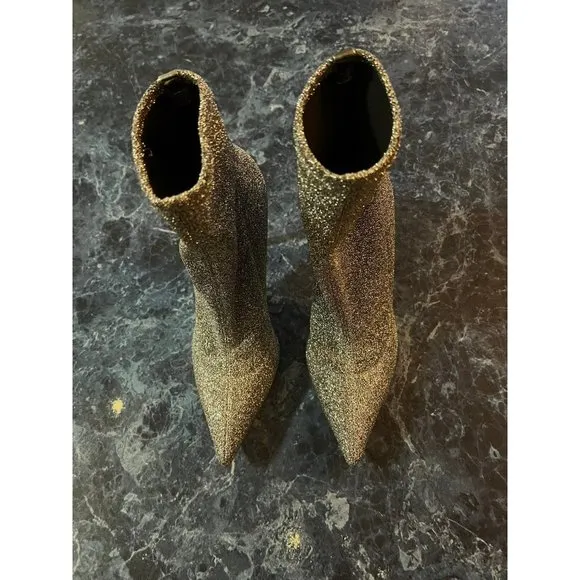 Sergio Rossi Pointed Glitter Ankle Boots Heels Grey Silver Shoes EU 37/US 7 $695