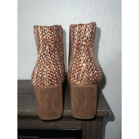 Seychelles Tweed Corduroy Ankle Boots In Whiskey 3&quot; Block Heel Size 7.5 NEW