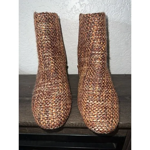 Seychelles Tweed Corduroy Ankle Boots In Whiskey 3&quot; Block Heel Size 7.5 NEW