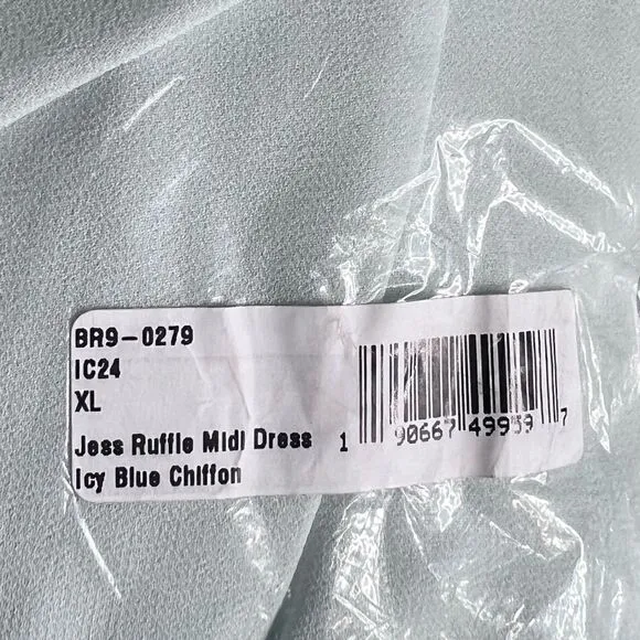 Show Me Your Mumu Jess Ruffle Midi Dress in Icy Blue Chiffon. Size XL. NWT!