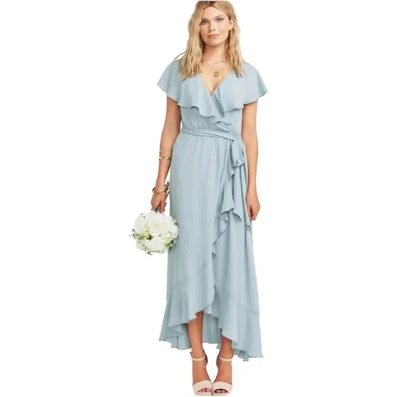 Show Me Your Mumu Jess Ruffle Midi Dress in Icy Blue Chiffon. Size XL. NWT!