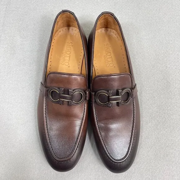 Sigotto Uomo Men's Size 7.5 Slip On Brown Leather Dress Shoes 3723