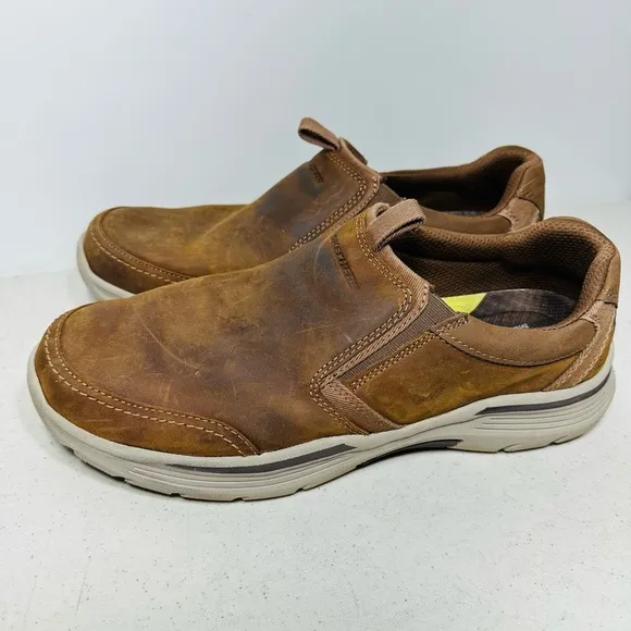 Skechers Expended Men Size US 11,5Brown Leather Shoes Slip On Casual Relaxed Fit