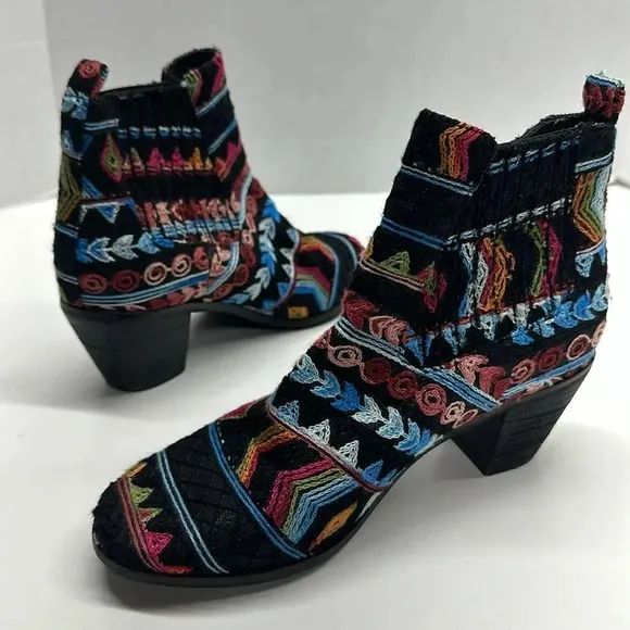 Socofy Ankle Boots Heeled Boot Shoes Embroidered Black Colorful Size 38 US 7