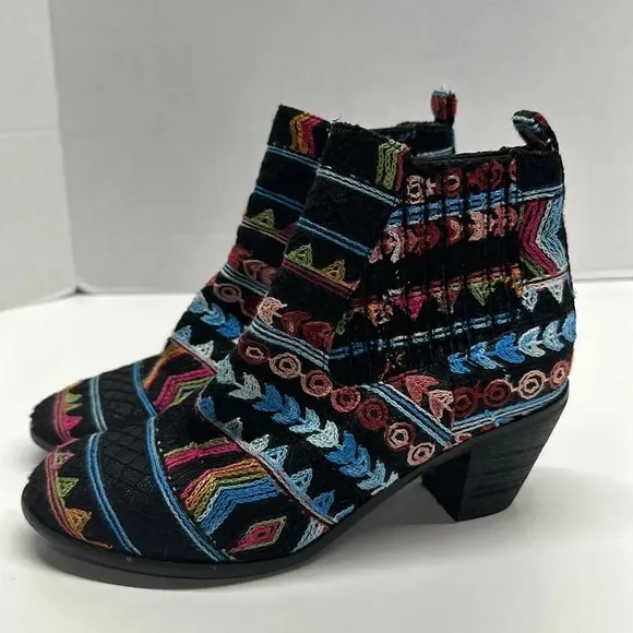 Socofy Ankle Boots Heeled Boot Shoes Embroidered Black Colorful Size 38 US 7